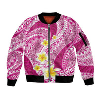 Plumeria Polynesian Pink Glitter Pattern Sleeve Zip Bomber Jacket