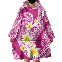 Plumeria Polynesian Pink Glitter Pattern Wearable Blanket Hoodie