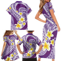 Plumeria Polynesian Purple Glitter Pattern Family Matching Short Sleeve Bodycon Dress and Hawaiian Shirt LT01 - Polynesian Pride