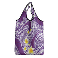 Plumeria Polynesian Purple Glitter Pattern Grocery Bag
