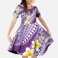 Plumeria Polynesian Purple Glitter Pattern Kid Short Sleeve Dress