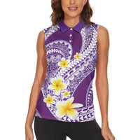 Plumeria Polynesian Purple Glitter Pattern Women Sleeveless Polo Shirt LT01 - Polynesian Pride