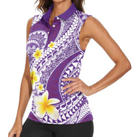 Plumeria Polynesian Purple Glitter Pattern Women Sleeveless Polo Shirt LT01 - Polynesian Pride