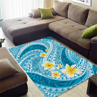 Plumeria Polynesian Sky Blue Glitter Pattern Area Rug
