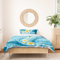 Plumeria Polynesian Sky Blue Glitter Pattern Bedding Set