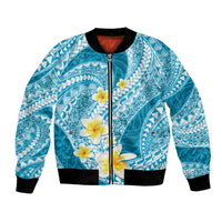 Plumeria Polynesian Sky Blue Glitter Pattern Bomber Jacket