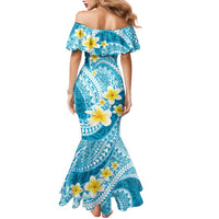 Plumeria Polynesian Sky Blue Glitter Pattern Family Matching Mermaid Dress and Hawaiian Shirt LT01 - Polynesian Pride