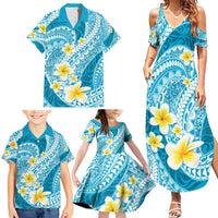 Plumeria Polynesian Sky Blue Glitter Pattern Family Matching Summer Maxi Dress and Hawaiian Shirt LT01 - Polynesian Pride