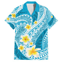 Plumeria Polynesian Sky Blue Glitter Pattern Family Matching Summer Maxi Dress and Hawaiian Shirt LT01 Dad's Shirt - Short Sleeve Sky Blue - Polynesian Pride