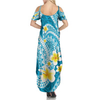 Plumeria Polynesian Sky Blue Glitter Pattern Family Matching Summer Maxi Dress and Hawaiian Shirt LT01 - Polynesian Pride