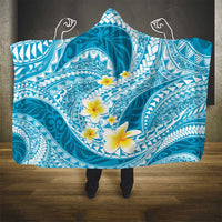 Plumeria Polynesian Sky Blue Glitter Pattern Hooded Blanket