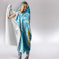 Plumeria Polynesian Sky Blue Glitter Pattern Hooded Blanket