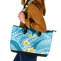 Plumeria Polynesian Sky Blue Glitter Pattern Leather Tote Bag LT01 Sky Blue - Polynesian Pride
