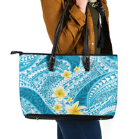 Plumeria Polynesian Sky Blue Glitter Pattern Leather Tote Bag LT01 - Polynesian Pride
