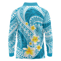 Plumeria Polynesian Sky Blue Glitter Pattern Long Sleeve Polo Shirt LT01 - Polynesian Pride