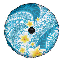 Plumeria Polynesian Sky Blue Glitter Pattern Spare Tire Cover