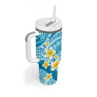 Plumeria Polynesian Sky Blue Glitter Pattern Tumbler With Handle LT01 - Polynesian Pride