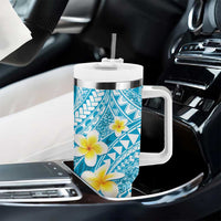 Plumeria Polynesian Sky Blue Glitter Pattern Tumbler With Handle LT01 - Polynesian Pride