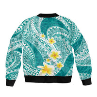 Plumeria Polynesian Teal Glitter Pattern Bomber Jacket
