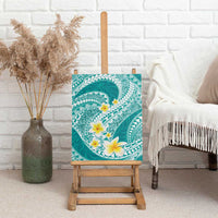 Plumeria Polynesian Teal Glitter Pattern Canvas Wall Art
