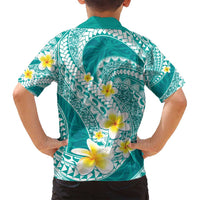 Plumeria Polynesian Teal Glitter Pattern Family Matching Long Sleeve Bodycon Dress and Hawaiian Shirt LT01 - Polynesian Pride