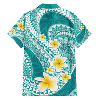 Plumeria Polynesian Teal Glitter Pattern Family Matching Off Shoulder Maxi Dress and Hawaiian Shirt LT01 - Polynesian Pride