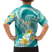 Plumeria Polynesian Teal Glitter Pattern Family Matching Short Sleeve Bodycon Dress and Hawaiian Shirt LT01 - Polynesian Pride