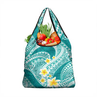 Plumeria Polynesian Teal Glitter Pattern Grocery Bag