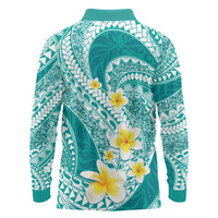 Plumeria Polynesian Teal Glitter Pattern Long Sleeve Polo Shirt LT01 - Polynesian Pride