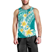 Plumeria Polynesian Teal Glitter Pattern Men Tank Top