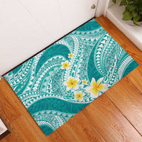 Plumeria Polynesian Teal Glitter Pattern Rubber Doormat LT01 - Polynesian Pride