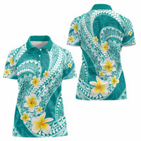 Plumeria Polynesian Teal Glitter Pattern Women Polo Shirt