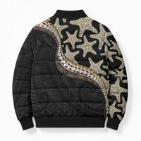 Beige Polynesian Starfish Unique Pattern Bomber Puffer Jacket