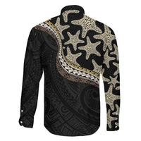 Beige Polynesian Starfish Unique Pattern Family Matching Long Sleeve Bodycon Dress and Hawaiian Shirt LT01 - Polynesian Pride
