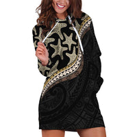 Beige Polynesian Starfish Unique Pattern Hoodie Dress