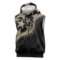Beige Polynesian Starfish Unique Pattern Sleeveless Zip Hoodie