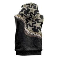 Beige Polynesian Starfish Unique Pattern Sleeveless Zip Hoodie