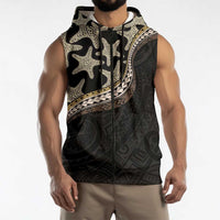 Beige Polynesian Starfish Unique Pattern Sleeveless Zip Hoodie