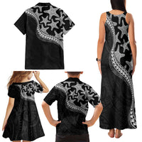 Monotone Polynesian Starfish Unique Pattern Family Matching Tank Maxi Dress and Hawaiian Shirt