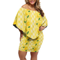 Hawaii Lemon Palaka Off Shoulder Short Dress Striped Stylized LT01 Women Yellow - Polynesian Pride