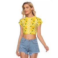 Hawaii Lemon Palaka Raglan Cropped T Shirt Striped Stylized