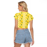 Hawaii Lemon Palaka Raglan Cropped T Shirt Striped Stylized