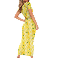 Hawaii Lemon Palaka Short Sleeve Bodycon Dress Striped Stylized LT01 - Polynesian Pride