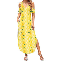 Hawaii Lemon Palaka Summer Maxi Dress Striped Stylized LT01 Women Yellow - Polynesian Pride