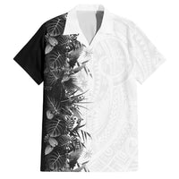 Hawaii Tropical Plant Monochrome Family Matching Puletasi and Hawaiian Shirt Vibrant Polynesian Pattern LT01 Dad's Shirt - Short Sleeve Black - Polynesian Pride