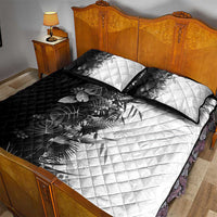 Hawaii Tropical Plant Monochrome Quilt Bed Set Vibrant Polynesian Pattern