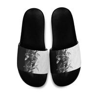 Hawaii Tropical Plant Monochrome Slide Sandals Vibrant Polynesian Pattern