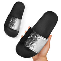 Hawaii Tropical Plant Monochrome Slide Sandals Vibrant Polynesian Pattern