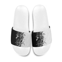 Hawaii Tropical Plant Monochrome Slide Sandals Vibrant Polynesian Pattern