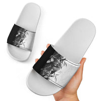 Hawaii Tropical Plant Monochrome Slide Sandals Vibrant Polynesian Pattern
